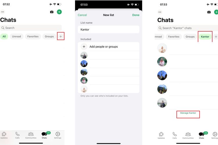 Ilustrasi cara mengategorikan chat di WhatsApp dengan tab personal.