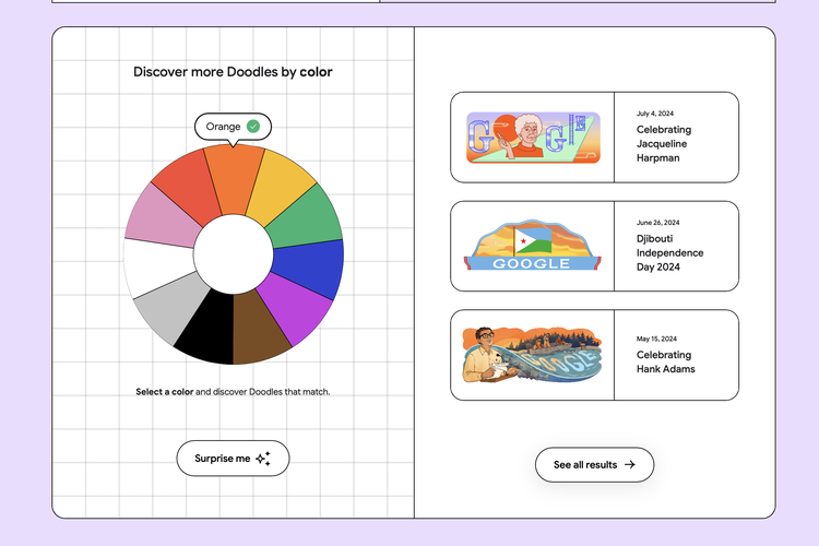 Mencari tema warna Google Doodle tahun ini menggunakan color wheel (Google)