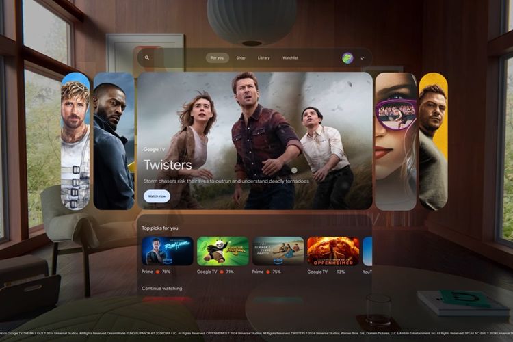 Tampilan Google TV pada headset yang mendukung Android XR (Google)