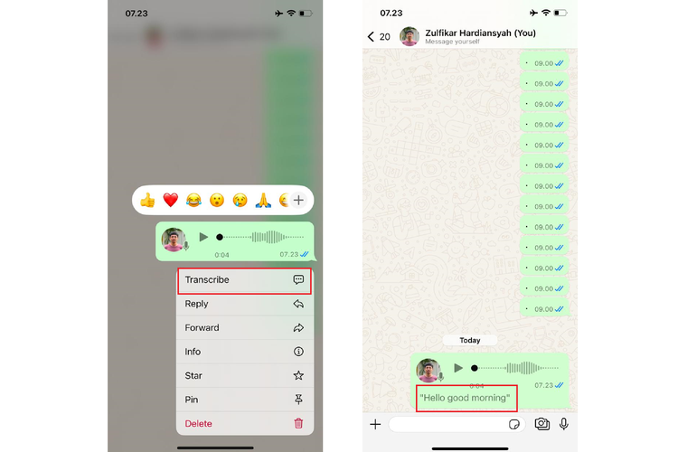 Ilustrasi cara transkrip Voice Note WhatsApp dengan Voice Message Transcripts (Ilustrasi)